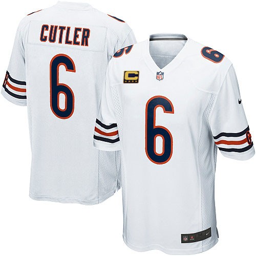 Youth Elite Jay Cutler C Patch Nike Jersey White Road - #6 NFL Chicago Bears